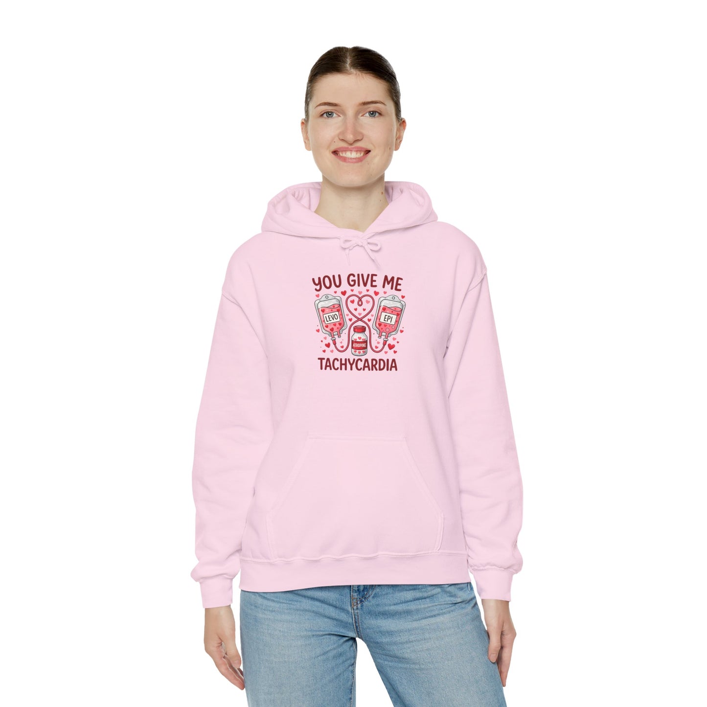 You Give Me Tachycardia Hoodie — Cute ECG Heart & IV Bag Medical Valentine Sweatshirt