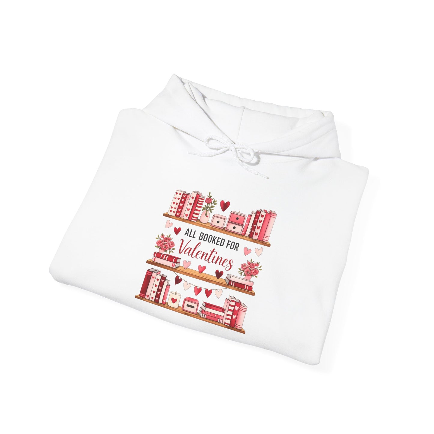 Valentine’s Day Cozy Hoodie – “All Booked for Valentine’s” Cute Bookshop Graphic