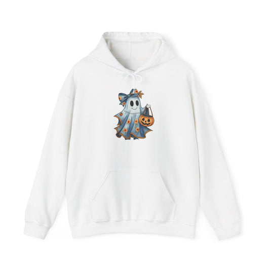 Ghostly Fun Hooded Hoodie, - Halloween Spirit, Cozy Comfort, Unisex Style, Casual Wear, Spooky Gift