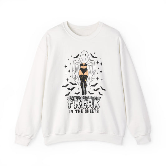 Freak in the Sheets Sweatshirt - Spooky Fun Crewneck for Halloween, Cozy Lounge Wear, Unisex Gift, Autumn Style, Casual Wardrobe Essential
