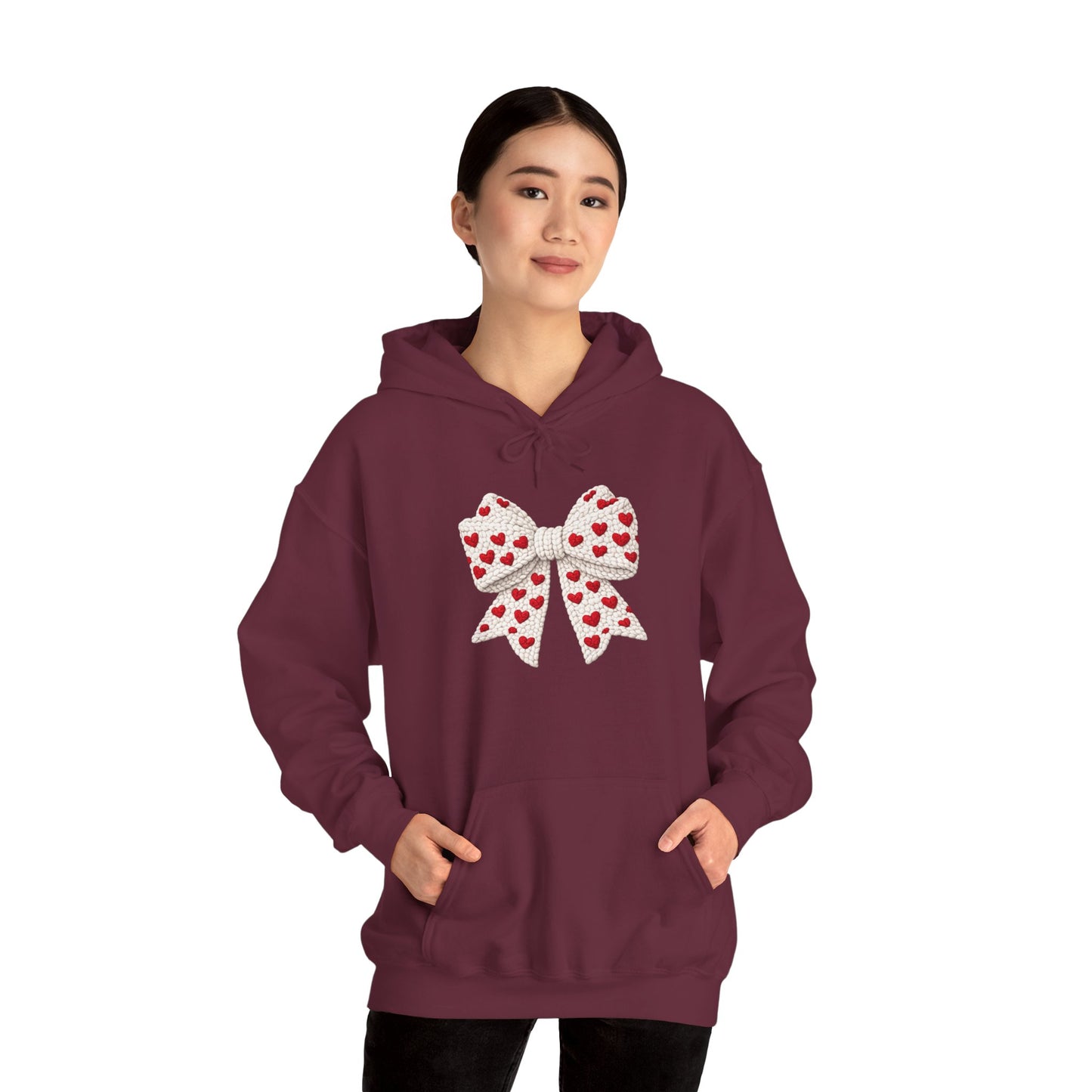 Valentine Heart Bow Hoodie — Cute Red Heart Ribbon Pullover