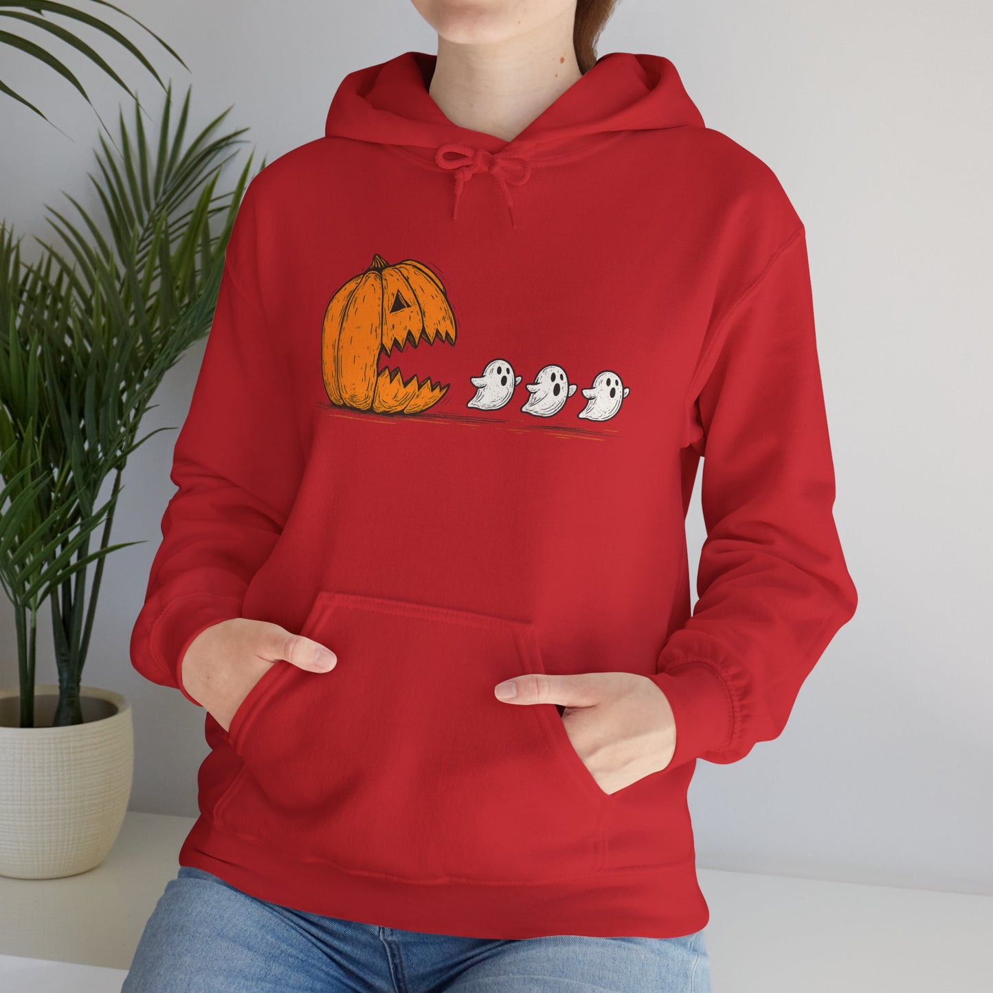 Spooky Ghosts & Pumpkin Hoodie - Unisex Heavy Blend Hoodie, Halloween Apparel, Cozy Fall Layer, Ghost Lovers Gift, Autumn Style