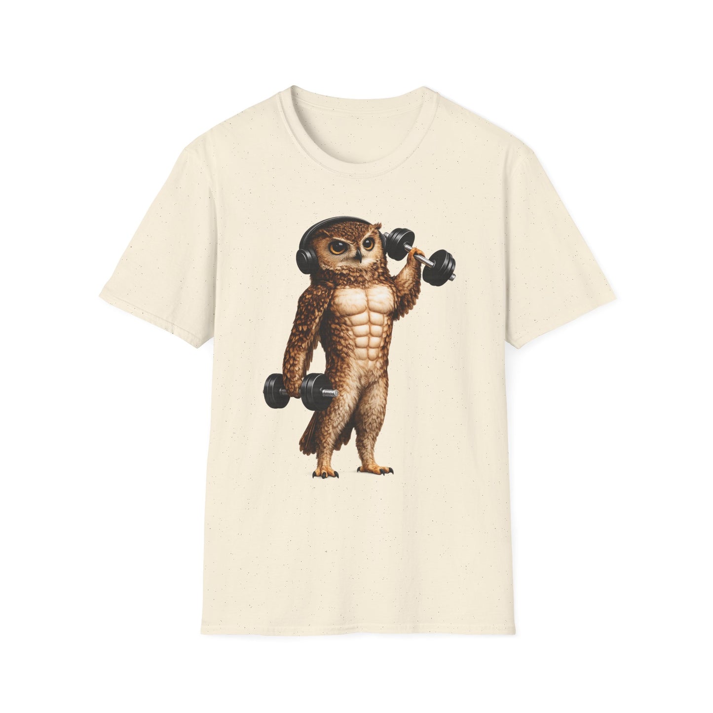 Fitness Owl T-Shirt — Muscular Owl Lifting Dumbbells Graphic Tee