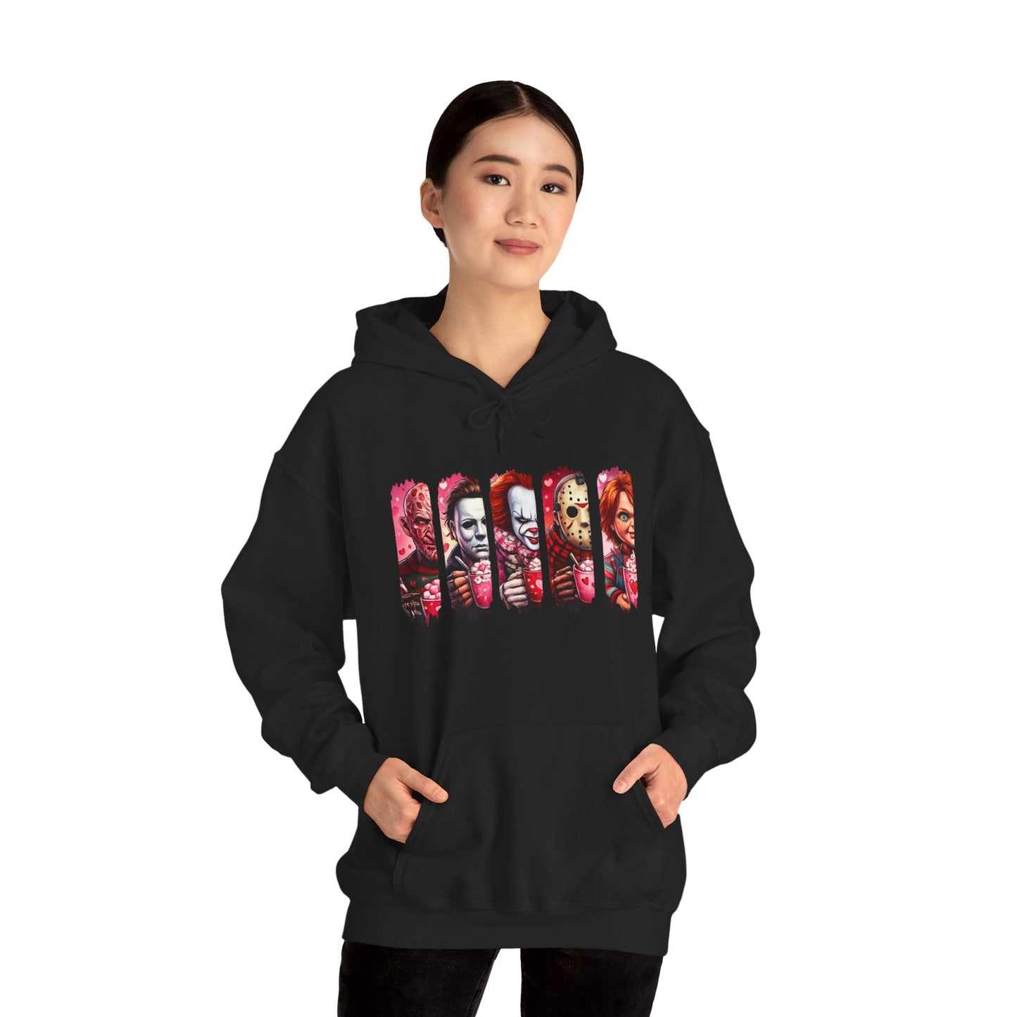 Horror Icons Hoodie — Stylized Slashed Portraits Graphic Sweatshirt