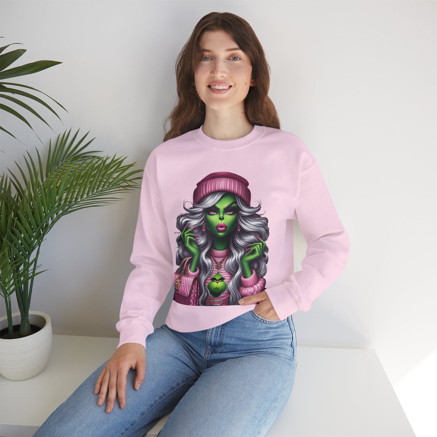 Witchy Glam Crewneck Sweatshirt – Green Glamour Girl Design
