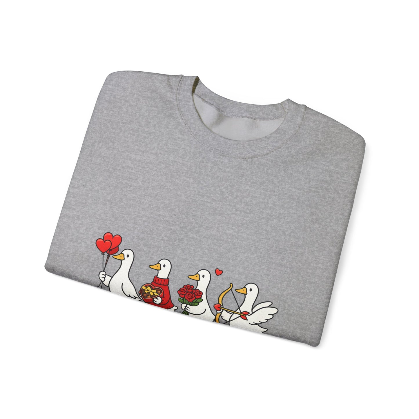 Geese Parade Crewneck Sweatshirt – Cute Valentine Ducks Holding Hearts Graphic