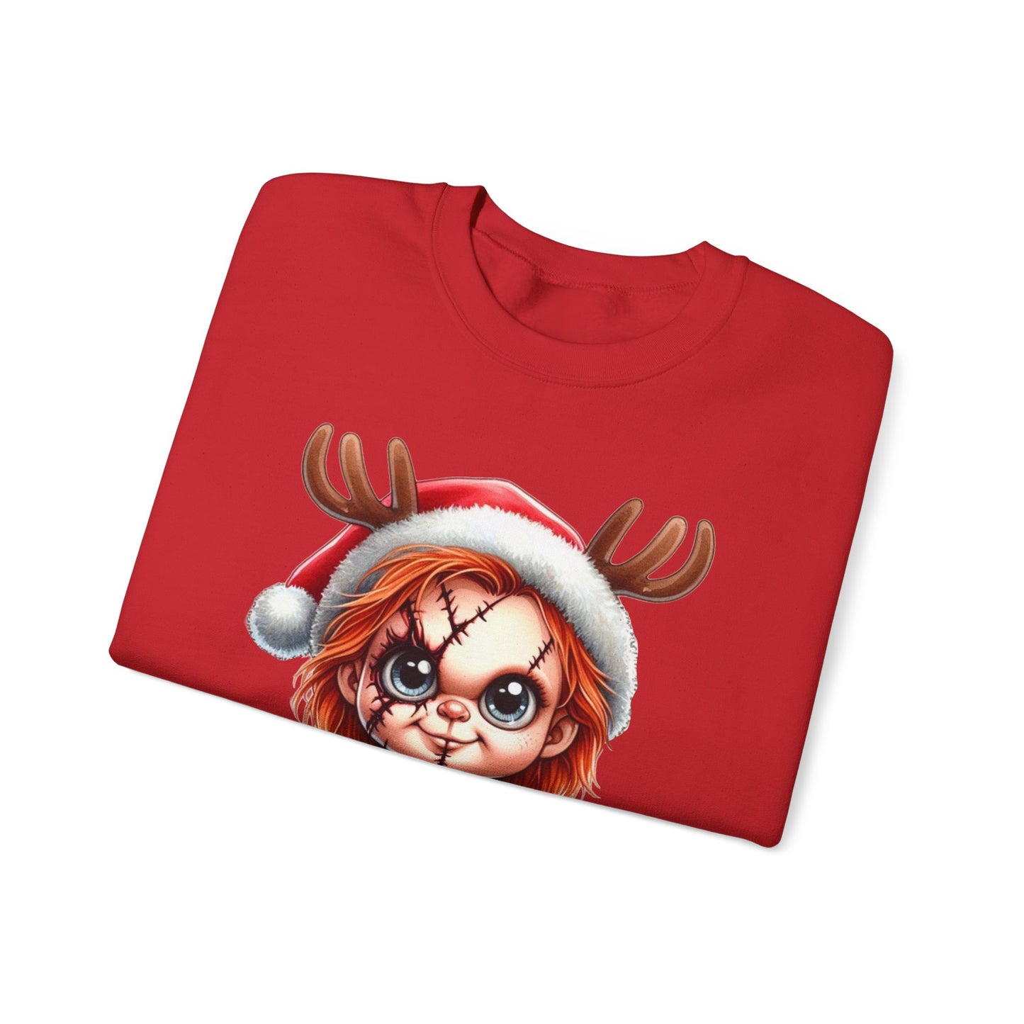 Christmas Chucky Crewneck Sweatshirt — Cute Creepy Reindeer Chucky Holiday Sweatshirt