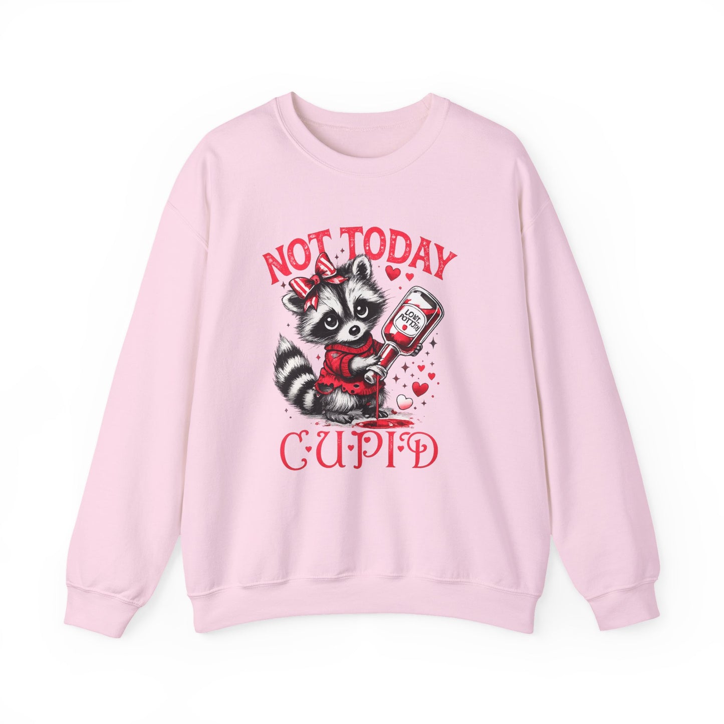 Not Today Cupid Sweatshirt — Cute Raccoon Anti-Valentine Crewneck