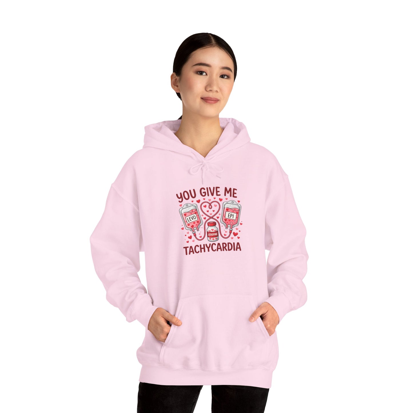 You Give Me Tachycardia Hoodie — Cute ECG Heart & IV Bag Medical Valentine Sweatshirt