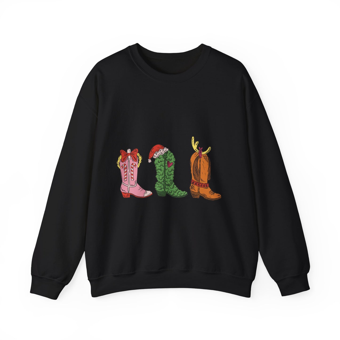 Christmas Cowboy Boots Crewneck Sweatshirt — Festive Western Holiday Sweatshirt