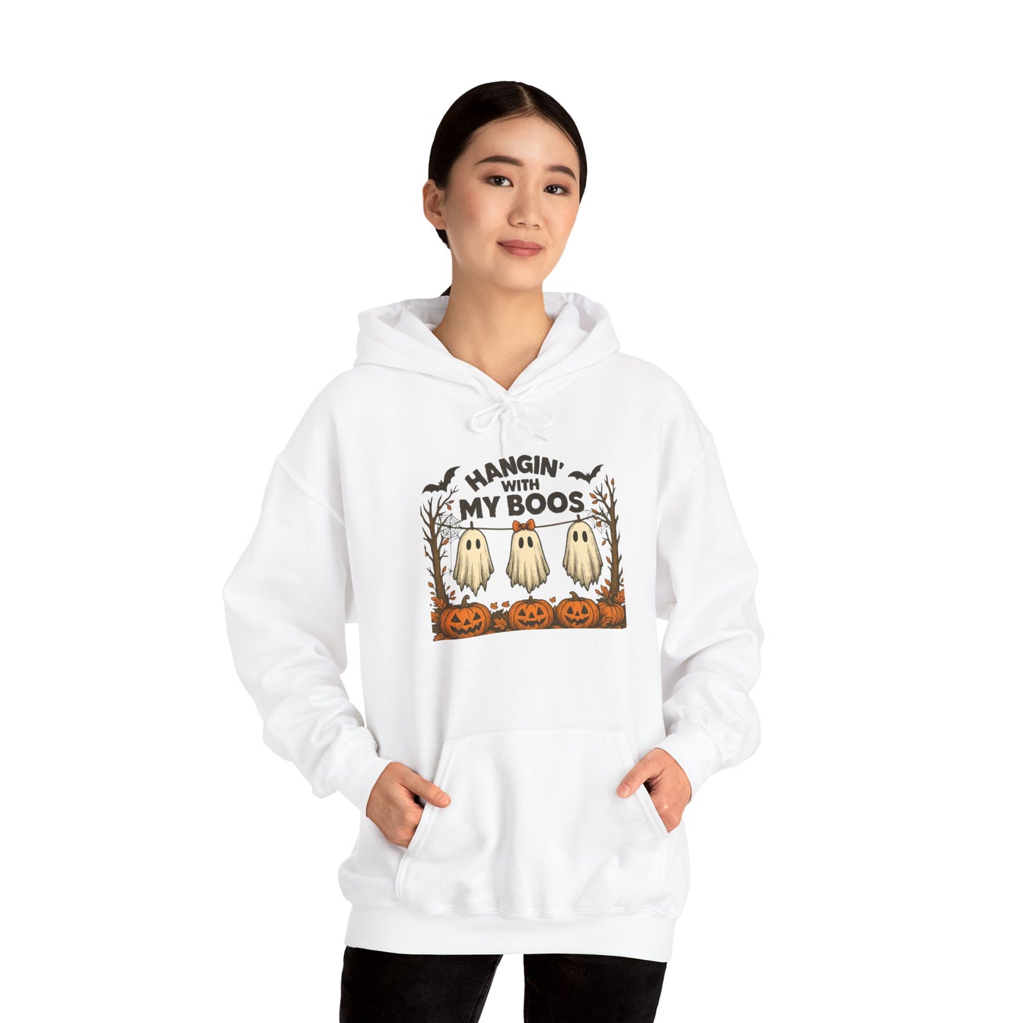 Halloween Ghost Hoodie, Cozy Autumn Apparel, Unisex Hoodie, Spooky Season Gift, Halloween Fun Wear, Hangin' with My Boos