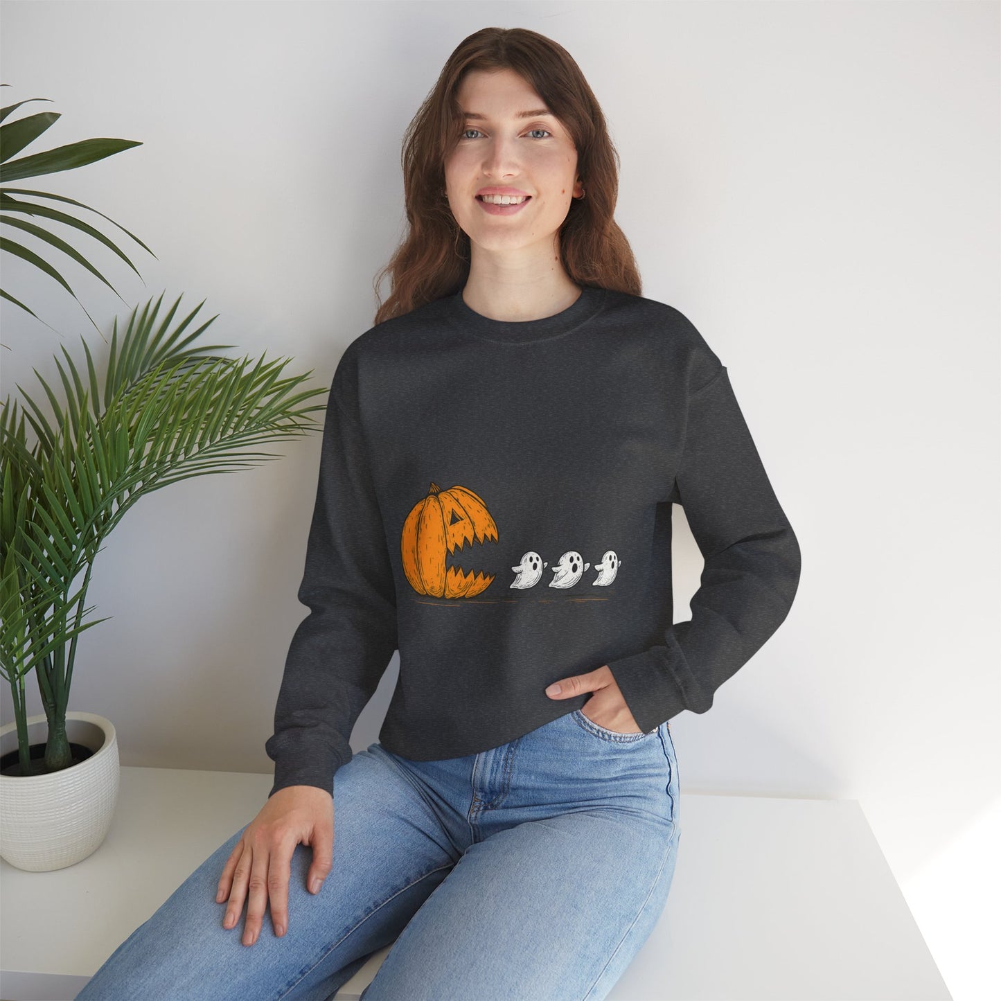 Spooky Pumpkin Ghosts Sweatshirt | Cozy Halloween Crewneck, Fall Fashion, Unisex Gift, Harvest Party Wear, Cute Autumn Outfit