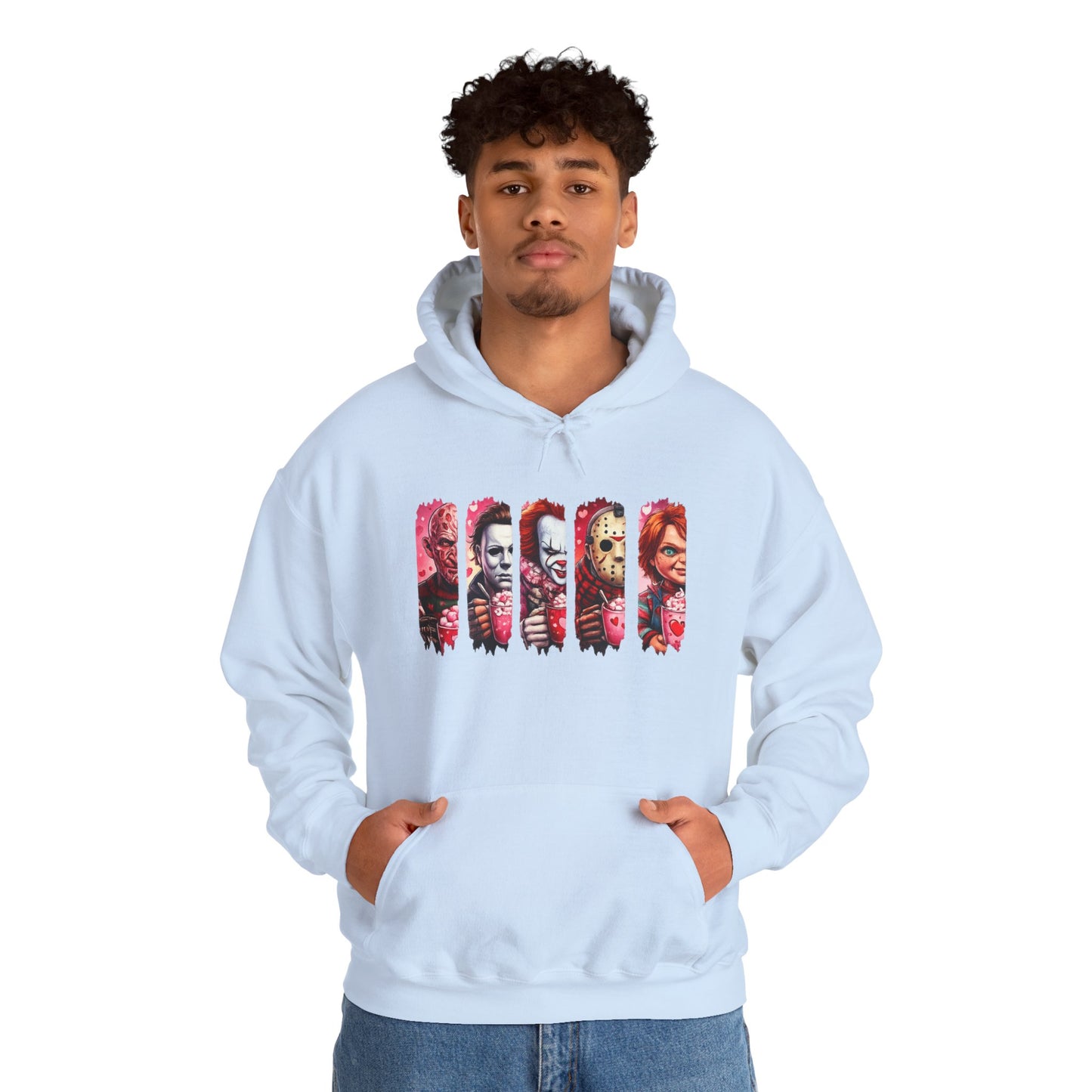 Horror Icons Hoodie — Stylized Slashed Portraits Graphic Sweatshirt