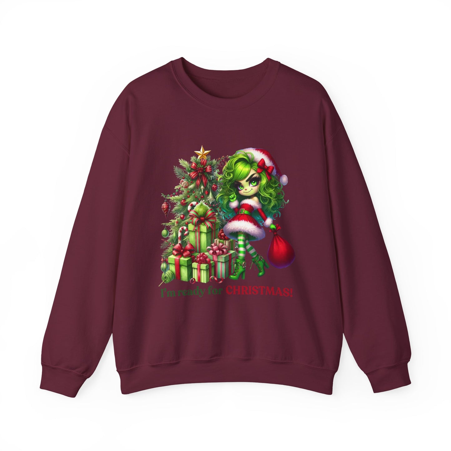 Christmas Grinch Girl Sweatshirt — "I'm Ready for CHRISTMAS!" Holiday Crewneck