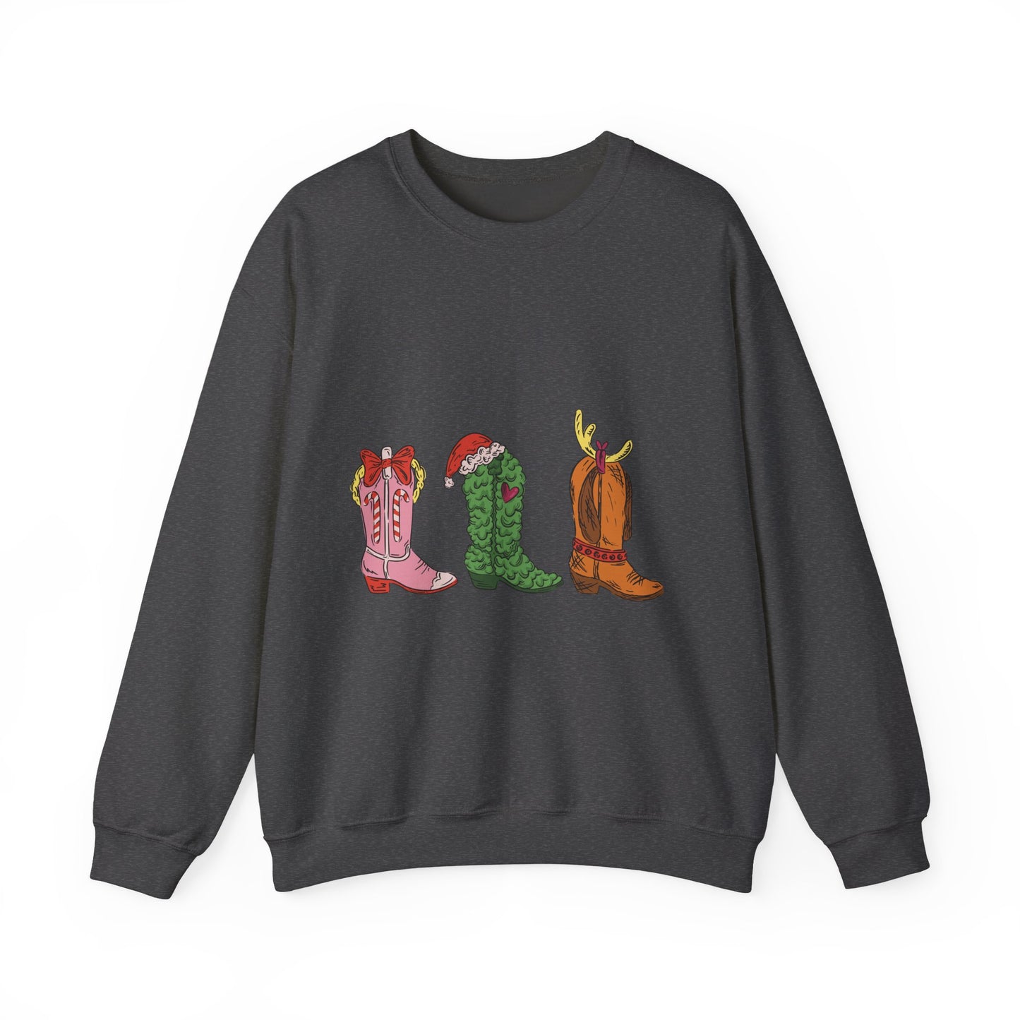 Christmas Cowboy Boots Crewneck Sweatshirt — Festive Western Holiday Sweatshirt