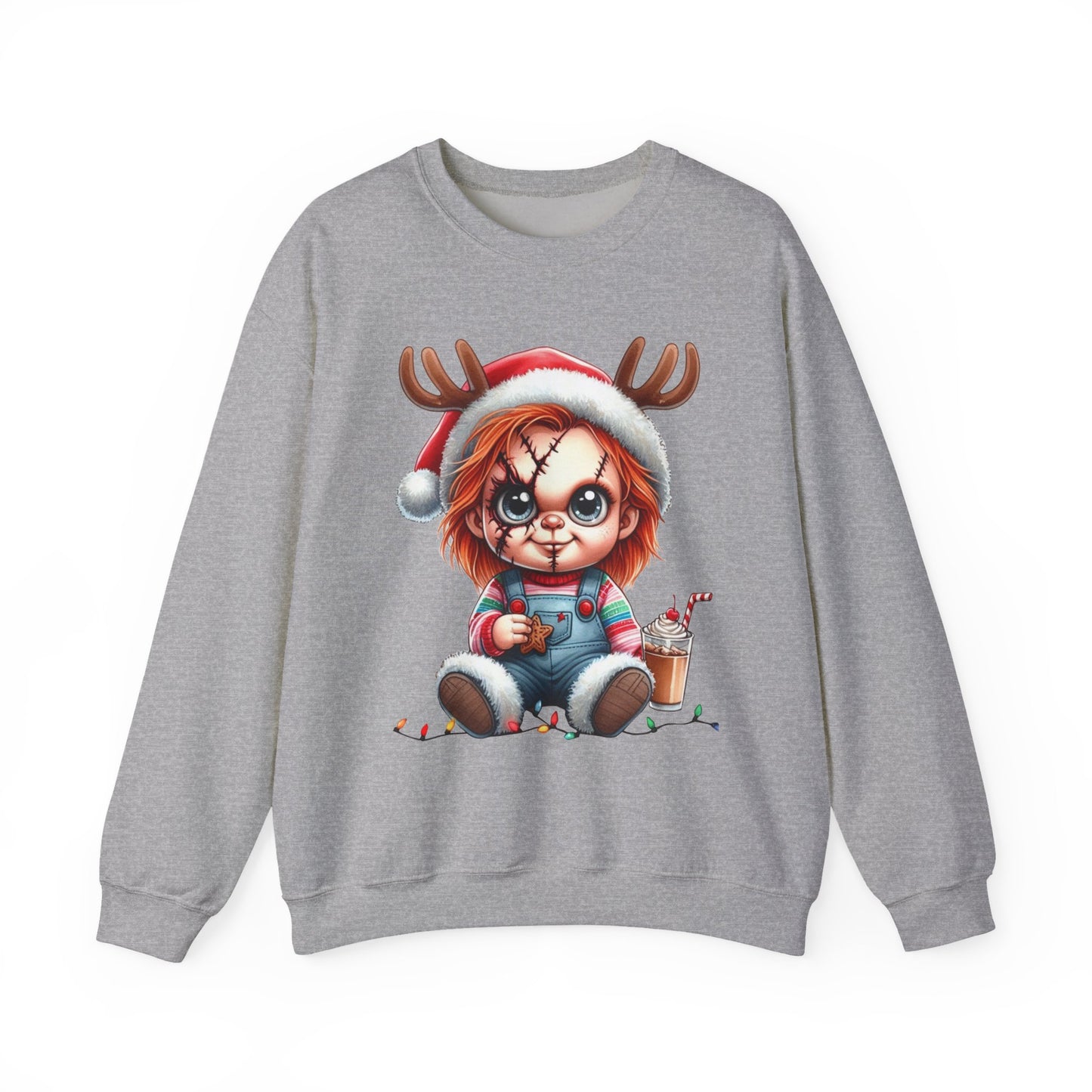 Christmas Chucky Crewneck Sweatshirt — Cute Creepy Reindeer Chucky Holiday Sweatshirt