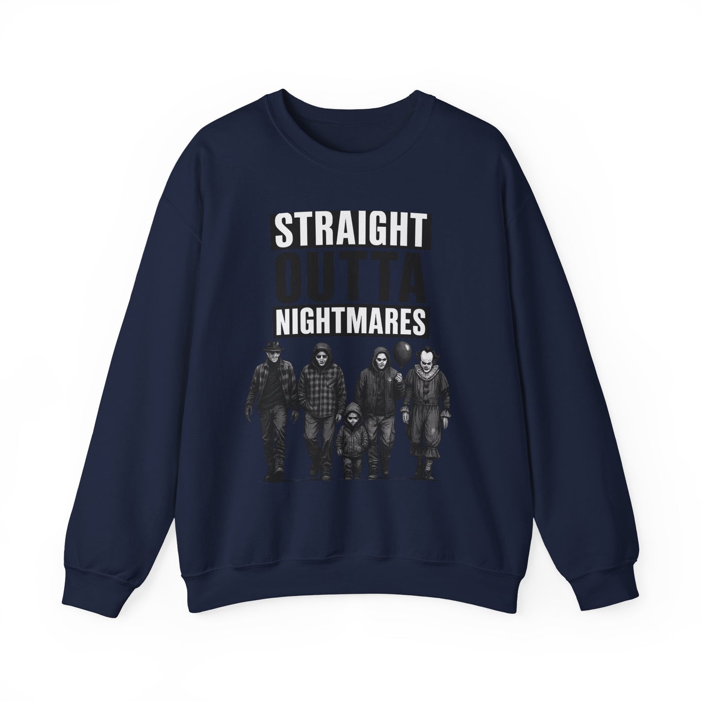 Straight Outta Nightmares Crewneck Sweatshirt | Unisex Pullover for Halloween, Cozy Gift for Horror Fans, Casual Layering