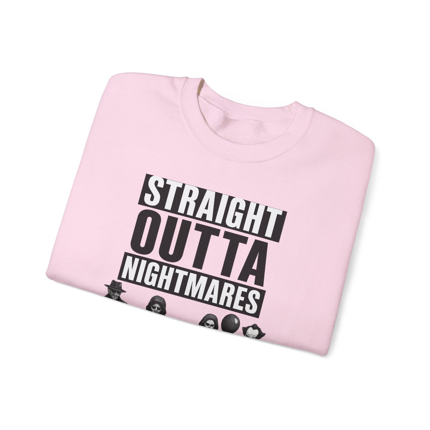 Straight Outta Nightmares Crewneck Sweatshirt | Unisex Pullover for Halloween, Cozy Gift for Horror Fans, Casual Layering