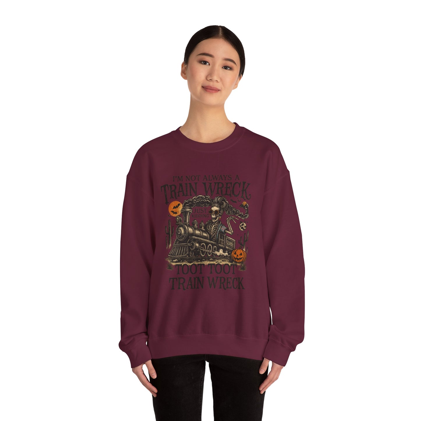 Funny Train Wreck Sweatshirt, Unisex Crewneck Sweatshirt, Halloween Apparel, Gift for Train Lovers, Cozy Fall Outfit