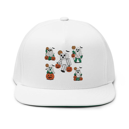 Halloween-Themed Flat Bill Cap, Pumpkin Hat, Embroidered Cap for Fall, Unique Gift for Halloween, Holiday Accessories, Spooky Season Fashion