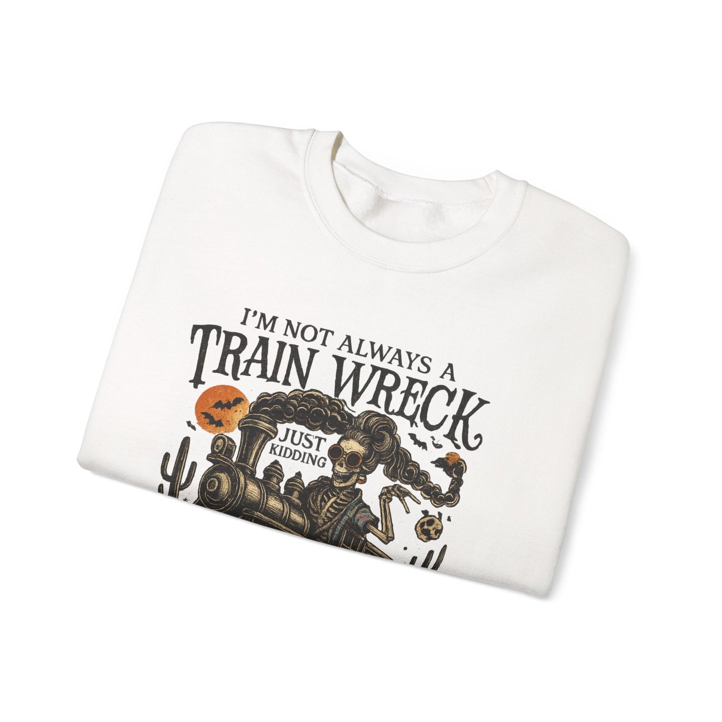 Funny Train Wreck Sweatshirt, Unisex Crewneck Sweatshirt, Halloween Apparel, Gift for Train Lovers, Cozy Fall Outfit