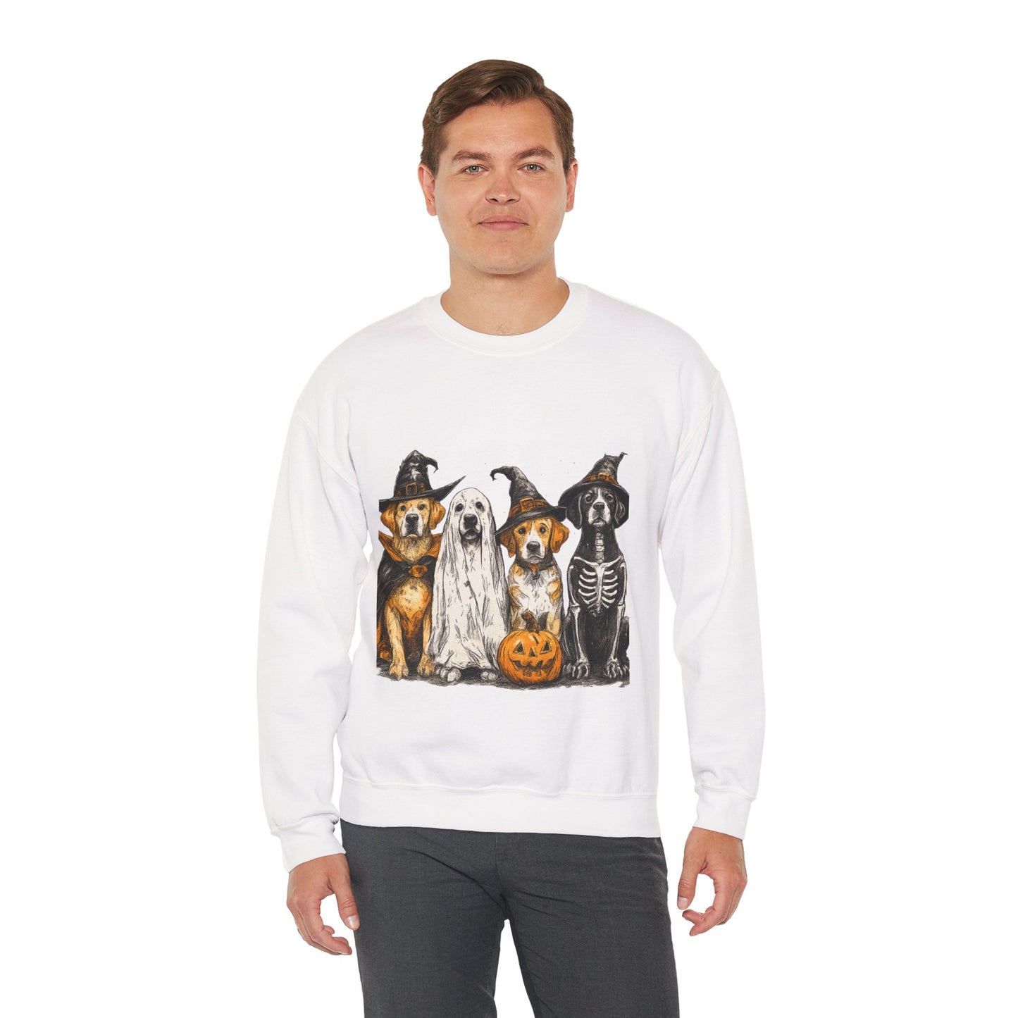Halloween Dog-Themed Sweatshirt, Cozy Fall Apparel, Unisex Crewneck, Pet Lover Gift, Spooky Season Fashion
