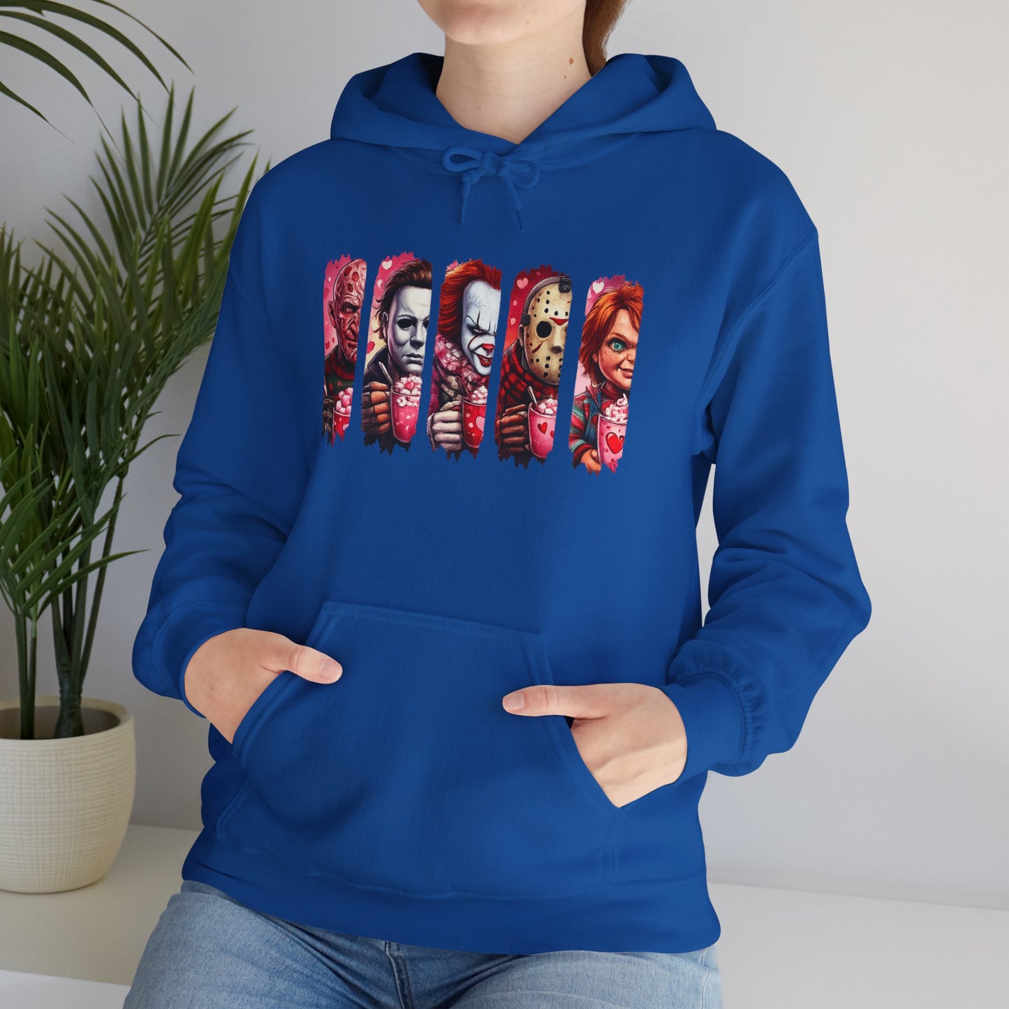Horror Icons Hoodie — Stylized Slashed Portraits Graphic Sweatshirt