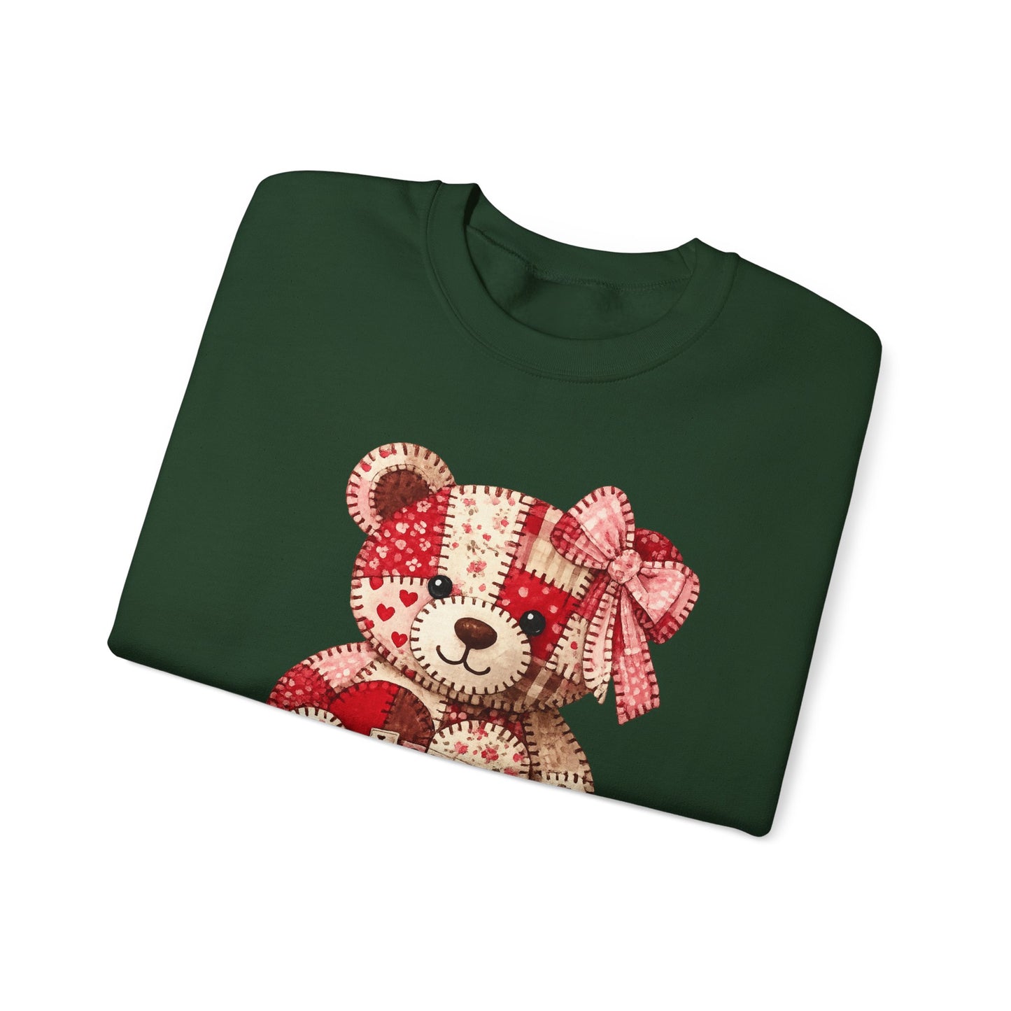 Valentine Patchwork Teddy Sweatshirt — 'Love' Hugs & Kisses Crewneck
