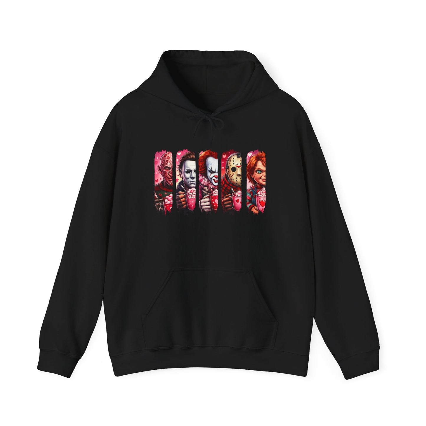 Horror Icons Hoodie — Stylized Slashed Portraits Graphic Sweatshirt