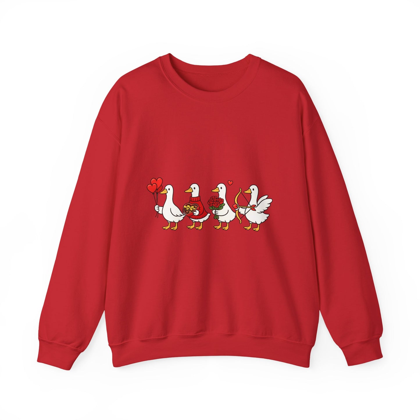 Geese Parade Crewneck Sweatshirt – Cute Valentine Ducks Holding Hearts Graphic