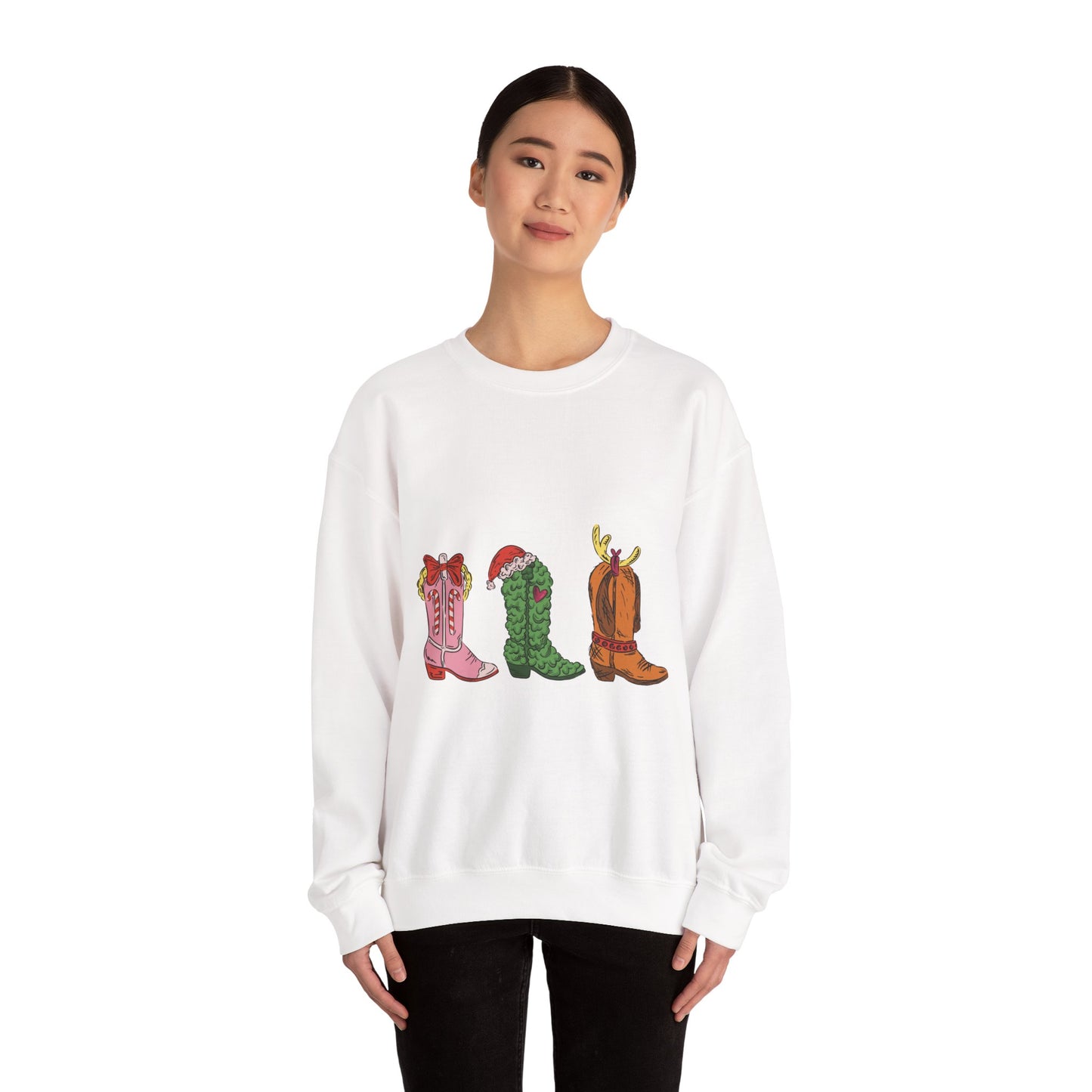 Christmas Cowboy Boots Crewneck Sweatshirt — Festive Western Holiday Sweatshirt