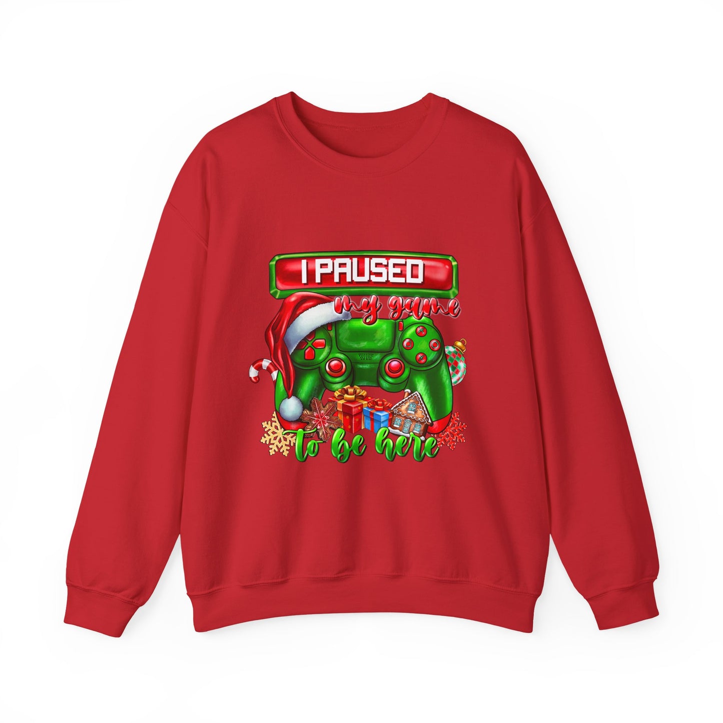 Gaming Christmas Sweatshirt — "I Paused My Game to Be Here" Controller Holiday Crewneck