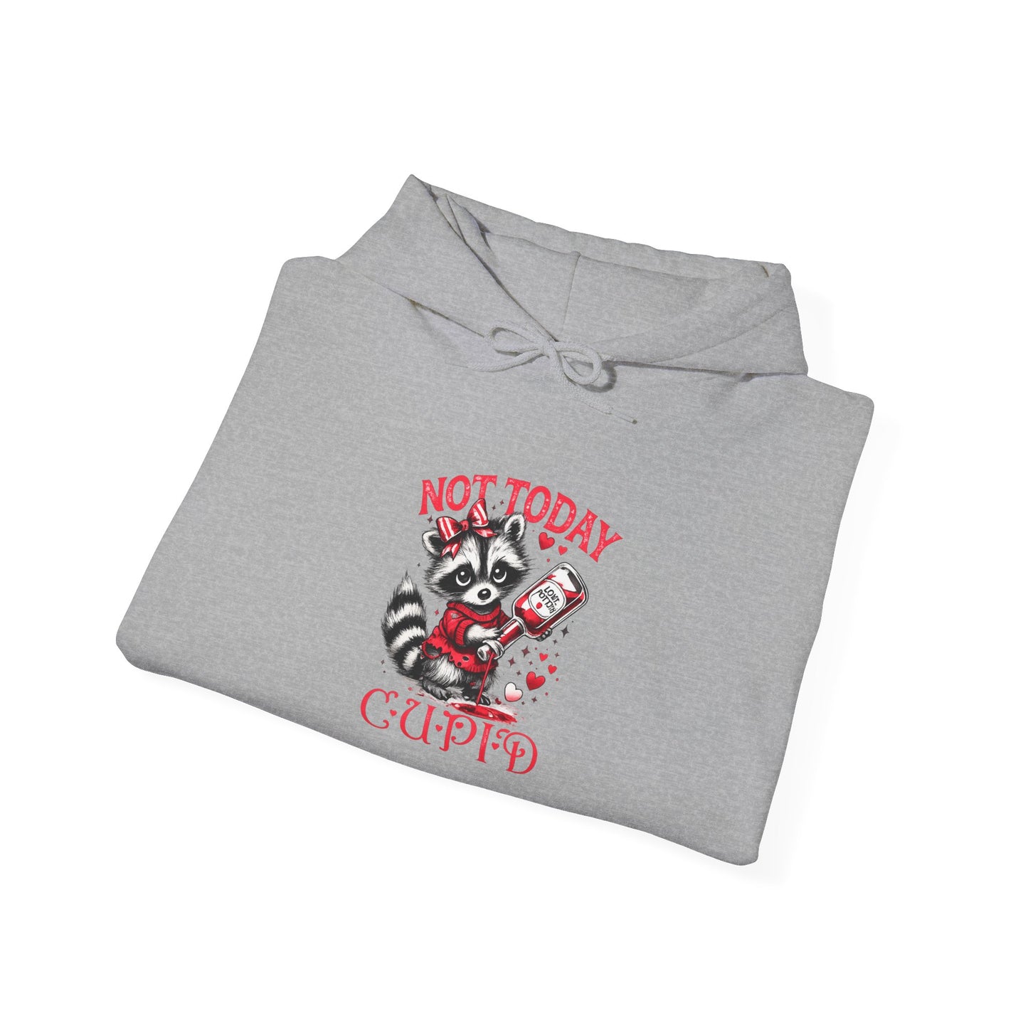 Not Today Cupido Raccoon Hoodie — Funny Valentine Anti-Love Sweatshirt