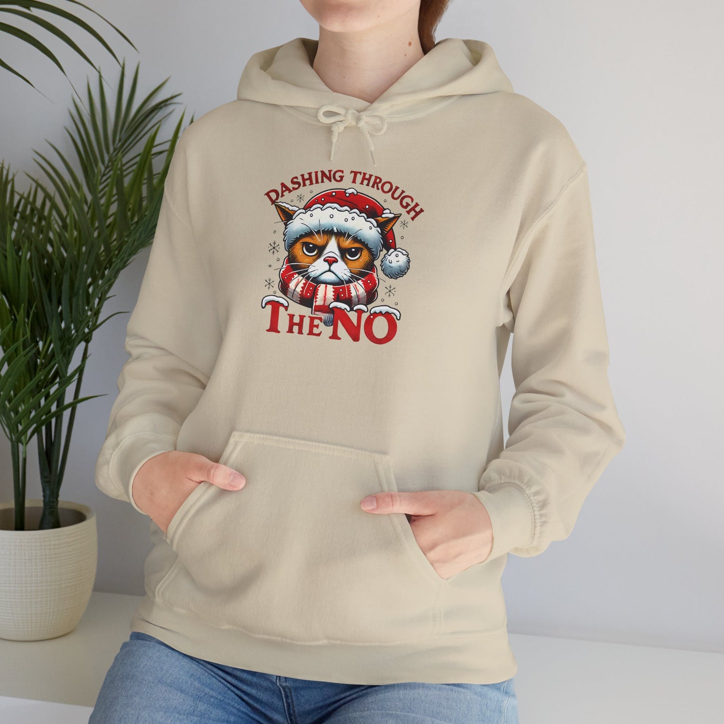 Festive Cat Christmas Hoodie, Unisex Heavy Blend Hooded Sweatshirt, Holiday Gift, Cozy Winter Apparel, Funny Xmas Sweatshirt