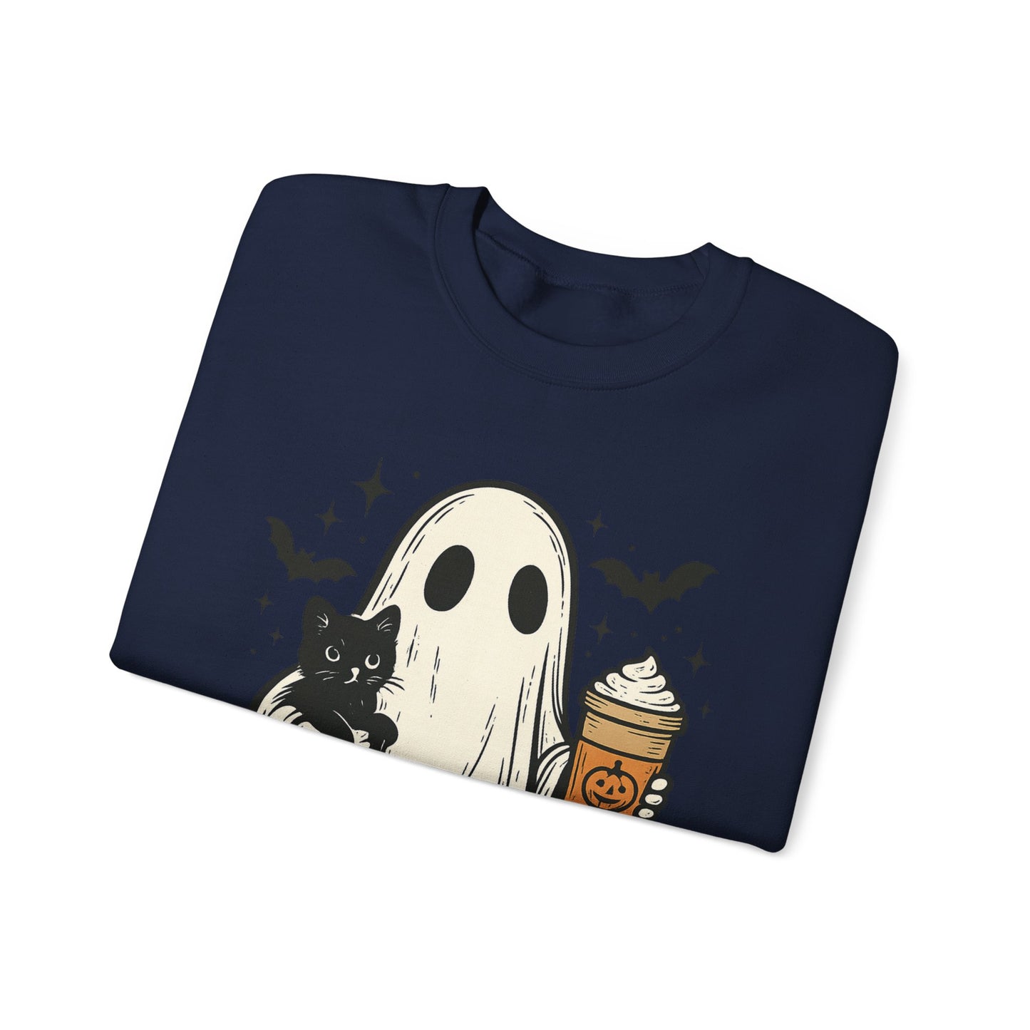 Ghostly Cuddle Sweatshirt - Cozy Unisex Crewneck, Halloween Apparel, Fall Fashion, Spooky Season, Cat Lover Gift