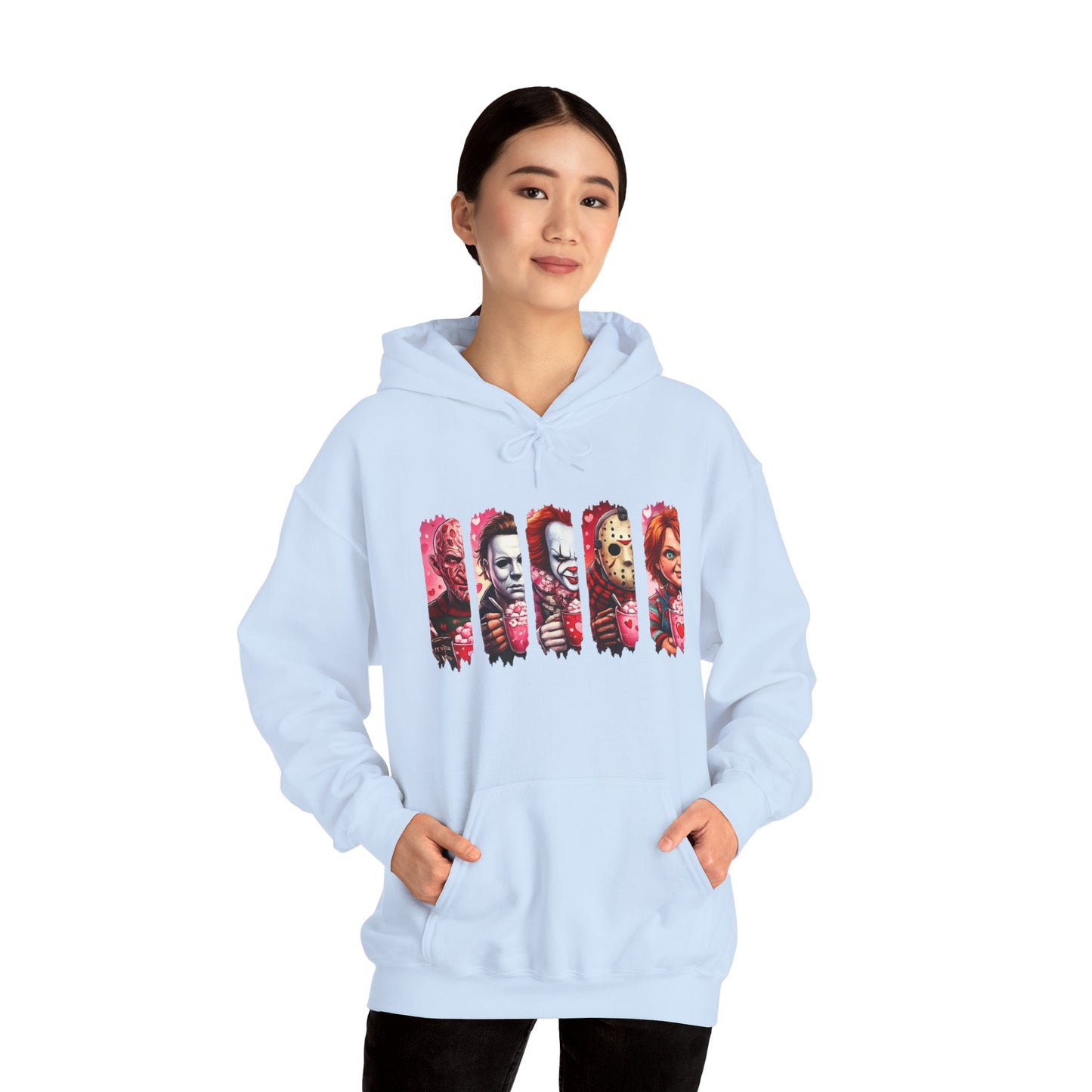 Horror Icons Hoodie — Stylized Slashed Portraits Graphic Sweatshirt