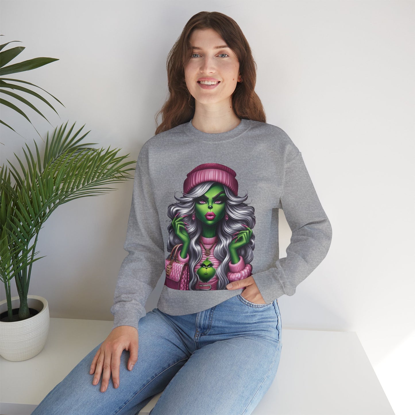 Witchy Glam Crewneck Sweatshirt – Green Glamour Girl Design