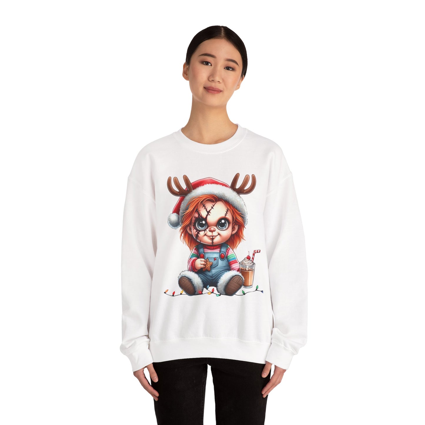 Christmas Chucky Crewneck Sweatshirt — Cute Creepy Reindeer Chucky Holiday Sweatshirt