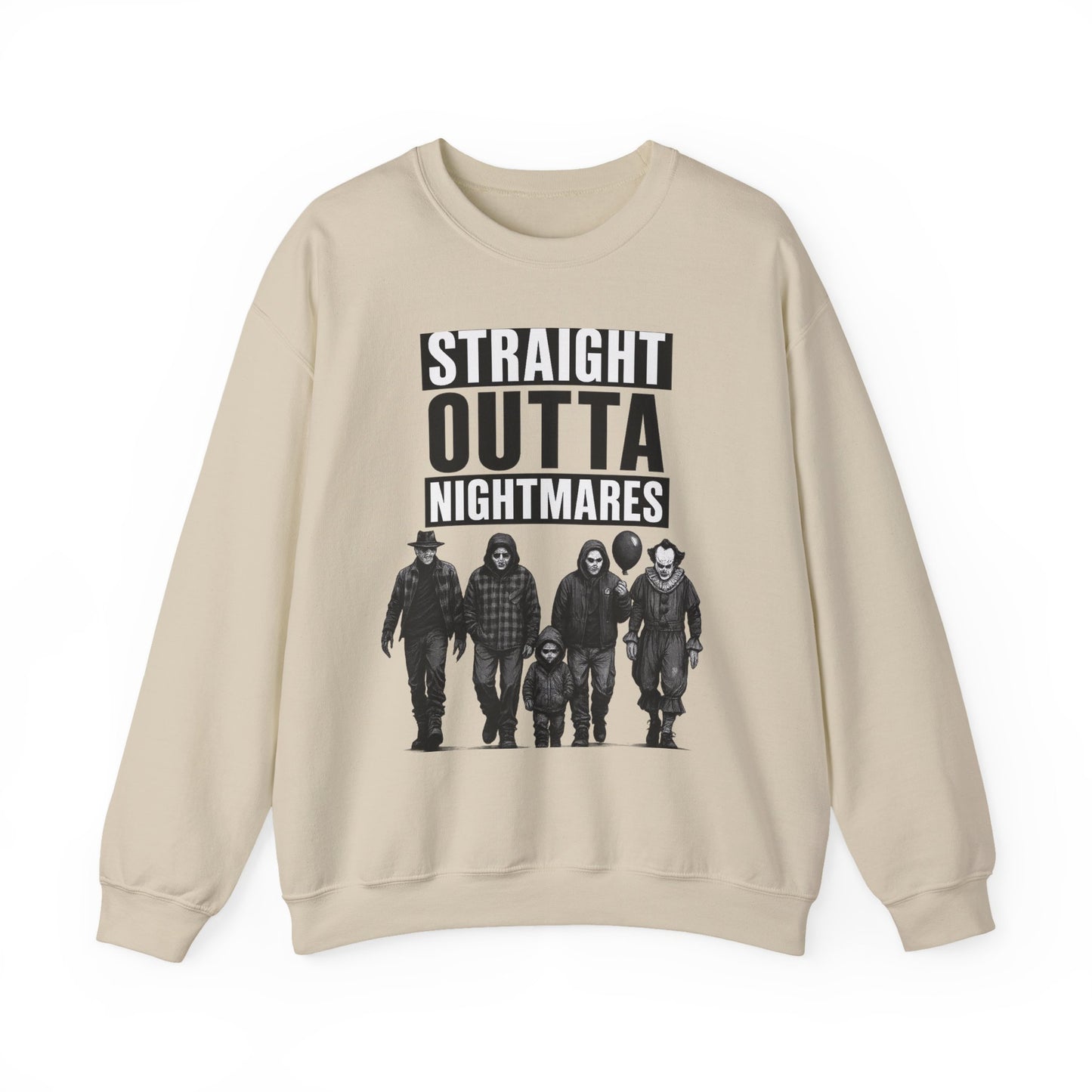 Straight Outta Nightmares Crewneck Sweatshirt | Unisex Pullover for Halloween, Cozy Gift for Horror Fans, Casual Layering