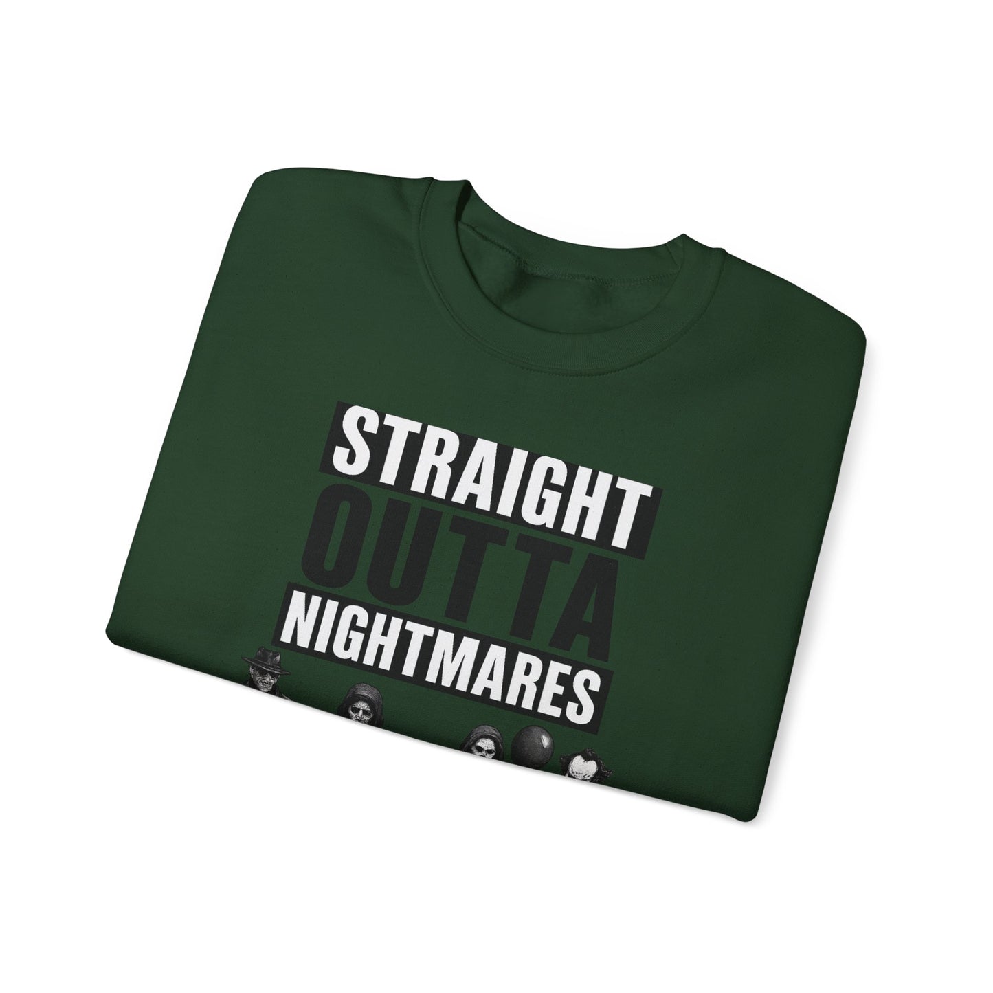 Straight Outta Nightmares Crewneck Sweatshirt | Unisex Pullover for Halloween, Cozy Gift for Horror Fans, Casual Layering