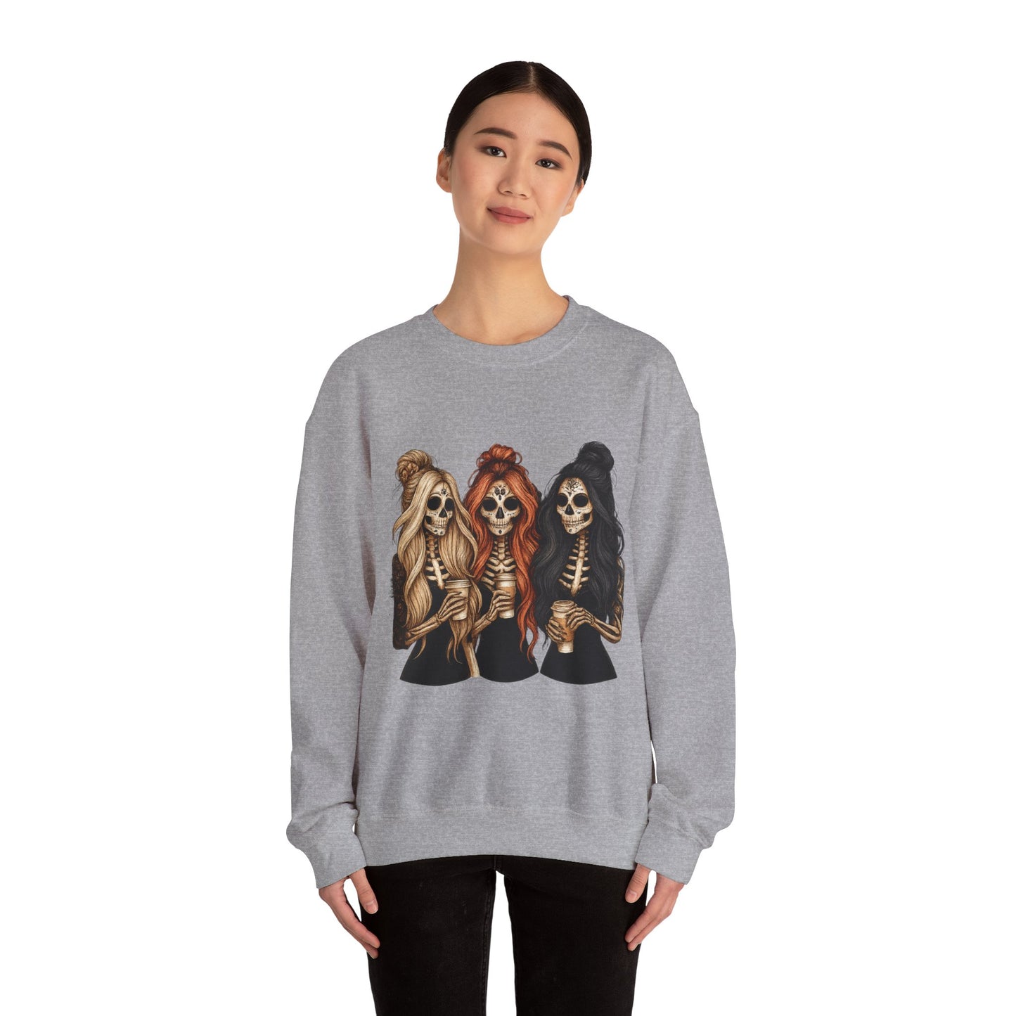 Halloween Skeleton Crewneck Sweatshirt, Cozy Unisex Sweatshirt, Trendy Halloween Apparel, Gift for Halloween Lovers, Spooky Season Outfit
