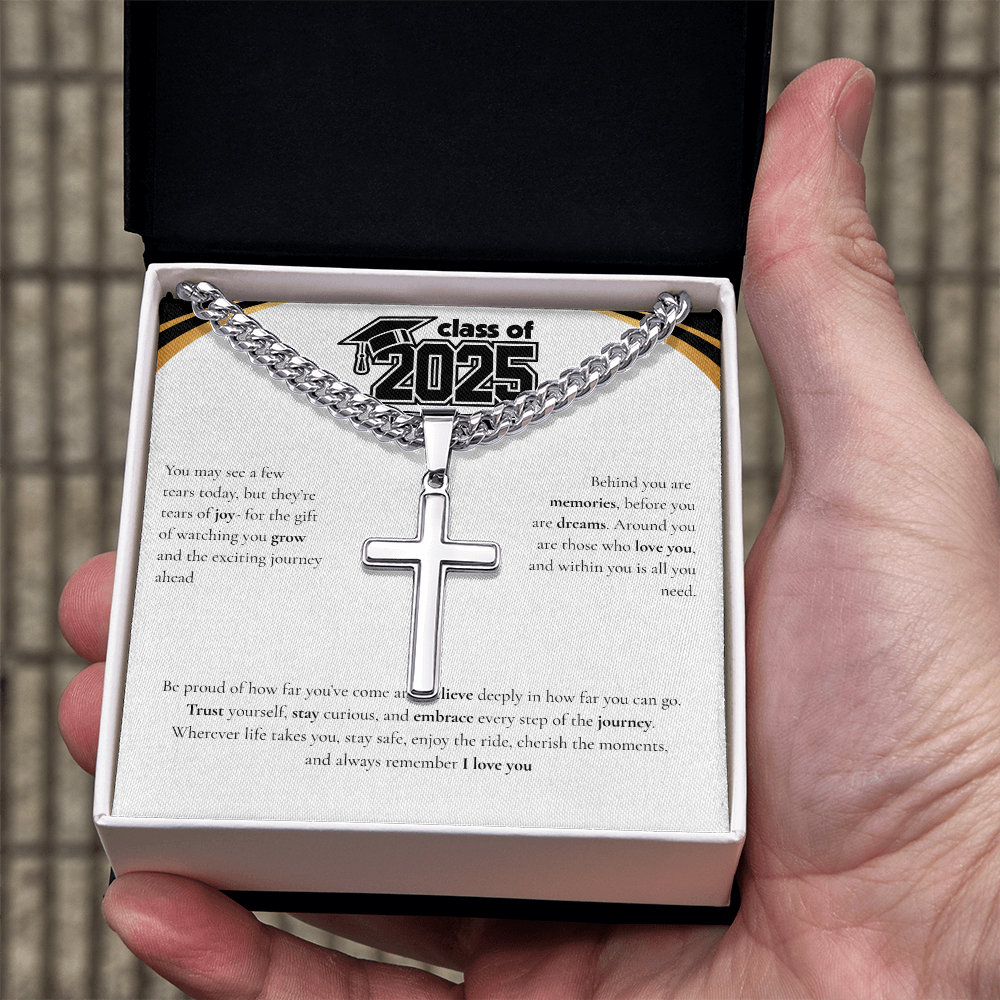 Graduation Cuban Chain with Artisan Cross Necklace