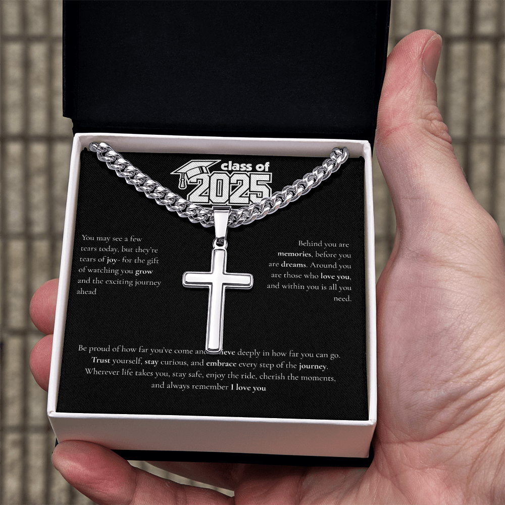 Graduation Cuban Chain with Artisan Cross Necklace