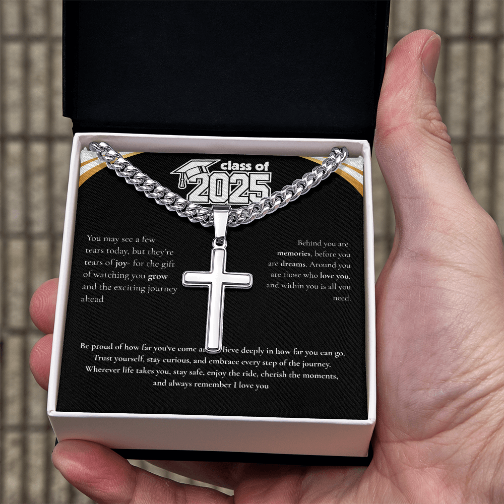 Graduation Cuban Chain with Artisan Cross Necklace