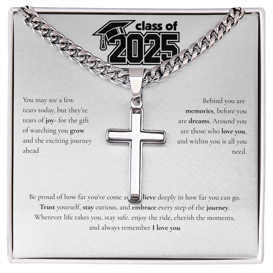 Graduation Cuban Chain with Artisan Cross Necklace