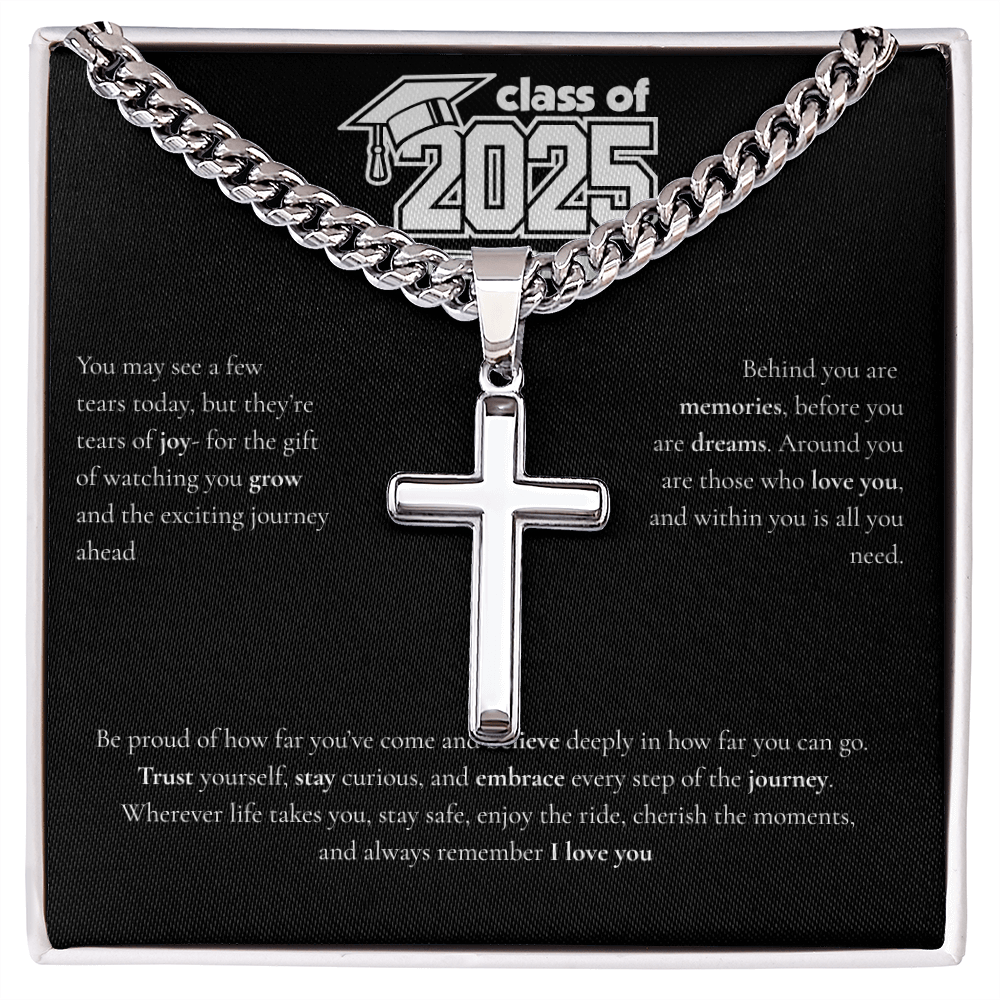 Graduation Cuban Chain with Artisan Cross Necklace