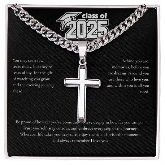 Graduation Cuban Chain with Artisan Cross Necklace
