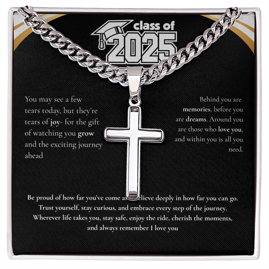 Graduation Cuban Chain with Artisan Cross Necklace