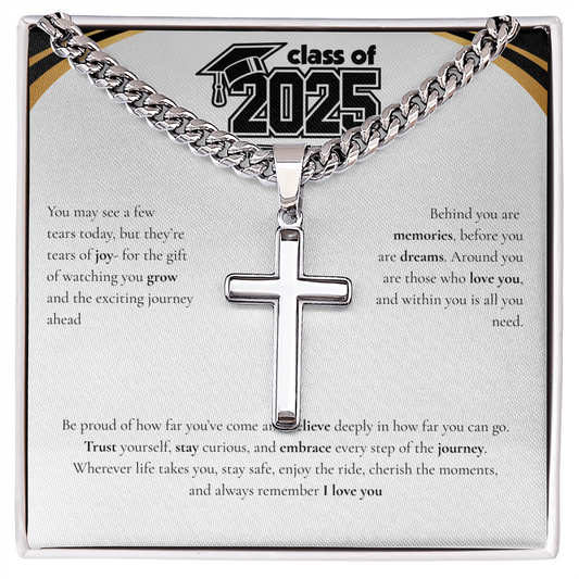 Graduation Cuban Chain with Artisan Cross Necklace