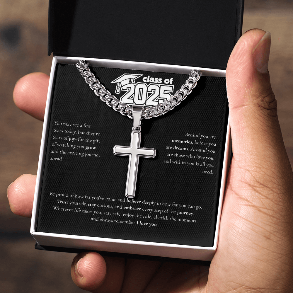 Graduation Cuban Chain with Artisan Cross Necklace
